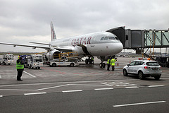 Ankunft des Erstfluges am Warschauer Frederic Chopin Airport. Die polnische Hauptstadt ist Qatar Airways 32. Ziel in Europa